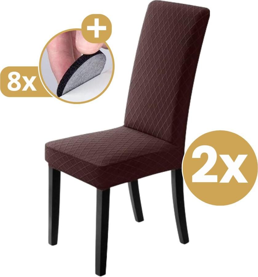 Home2go Stoelhoes Eetkamer Stoelhoezen Zetelhoes Stoelbeschermer Stoelhoezen Stretch Bruin Met Patroon 2 stuks Inclusief stoelviltjes - Foto 2