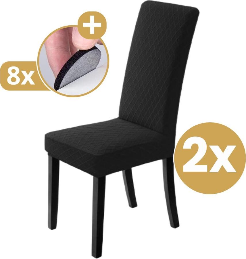 Home2go Stoelhoes Eetkamer Stoelhoezen Zetelhoes Stoelbeschermer Stoelhoezen Stretch Zwart Met Patroon 2 stuks Inclusief stoelviltjes - Foto 2