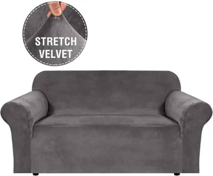 Home2go Bankhoezen Velvet Bankhoes Sofa cover Meubelhoes Bank hoes Zetel hoes Bank beschermer 2 zitsbank Luxe velvet grijs (145-180cm)