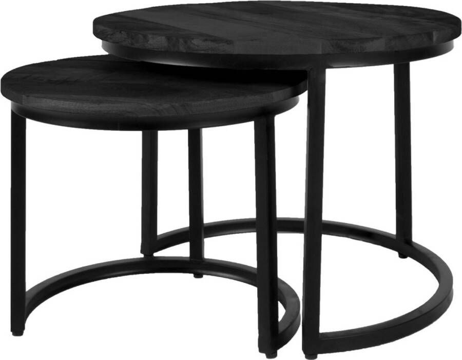 Home67 Industriële Salontafel Set van 2 Alex Zwart Mangohout