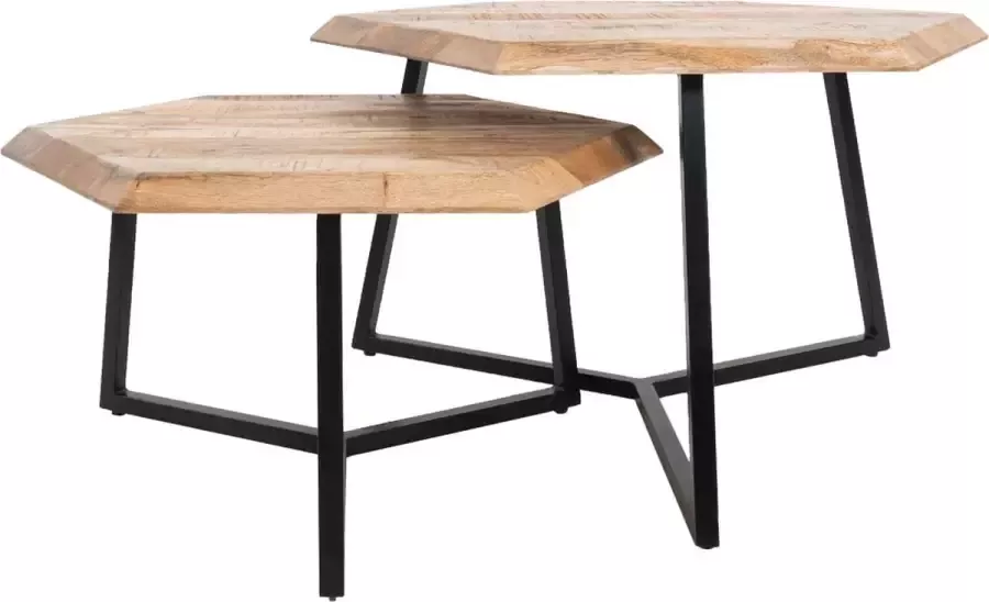 Home67 Salontafel Kiara Set van 2 Achthoekige tafeltjes Mangohout
