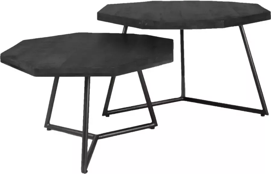 Home67 Salontafel Kiara Set van 2 Achthoekige tafeltjes Zwart Mangohout