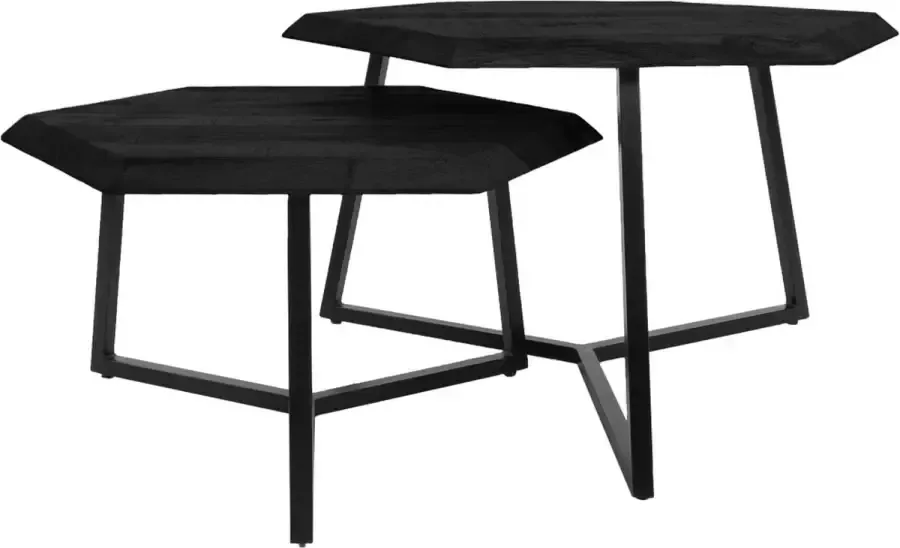 Home67 Salontafel Kiara Set van 2 Achthoekige tafeltjes Zwart Mangohout - Foto 1
