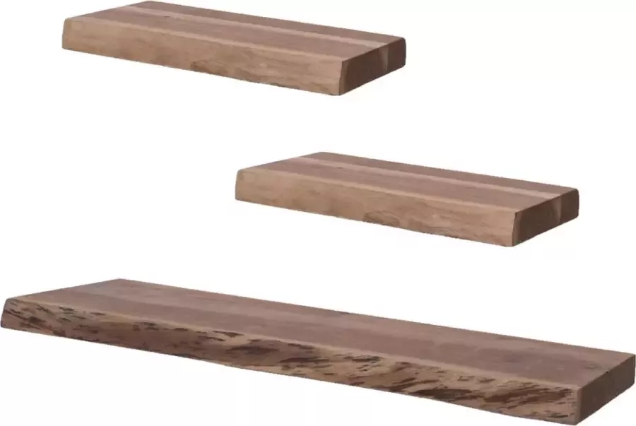 Home67 Wandplank Pure Acaciahout Set van 3 Klein