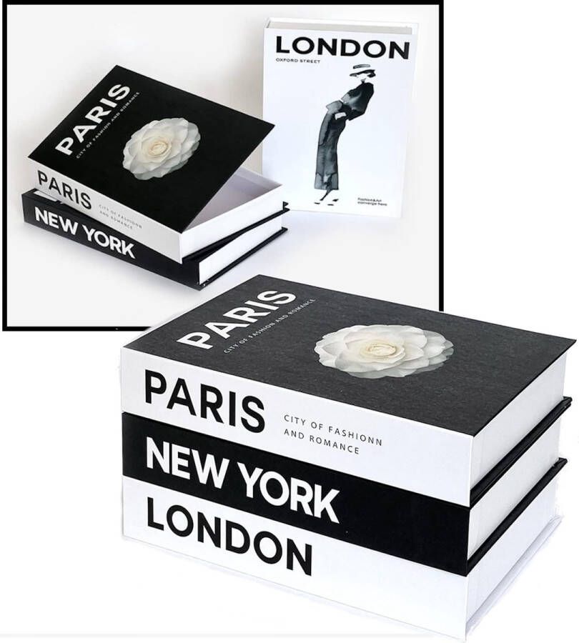 HomeBerg 2 Stuks Harde Decoratie Boeken Londen Parijs Open Verstopplek Nep Boeken Salontafel Modern Mode Decoratieve Boek Woonkamer