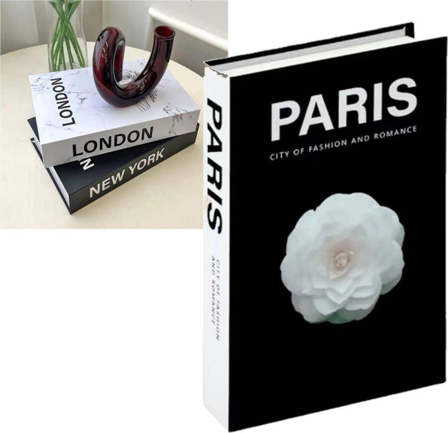 HomeBerg 3 Stuks Harde Decoratie Boeken Open Verstopplek Harde Kaft Londen New York Parijs Nep Boeken Salontafel Modern Mode Decoratieve Boek Woonkamer - Foto 2