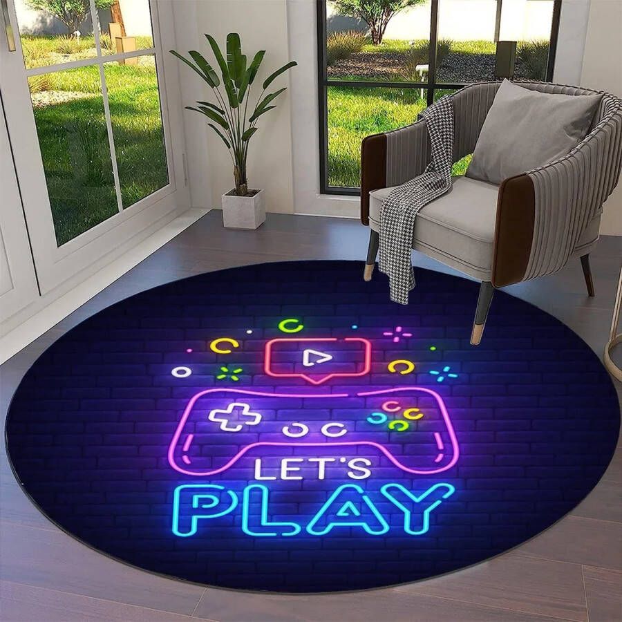 HomeBerg XL Game Tapijt Rond Kinderen Gaming Kruipmat Vloermat Gameroom Vloerkleed Speelkleed Game kamer Zacht Controller Look 120 CM