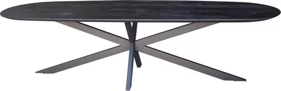Homebound by Kolony Eettafel Gerrard 240x100cm mangohout zwart industrieel stalen poot Deens ovaal