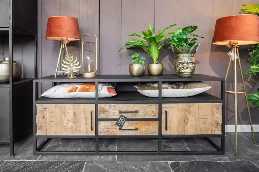 Homebound by Kolony TV-meubel 2-deurs 2 laden 150x40x60cm mangohout industrieel
