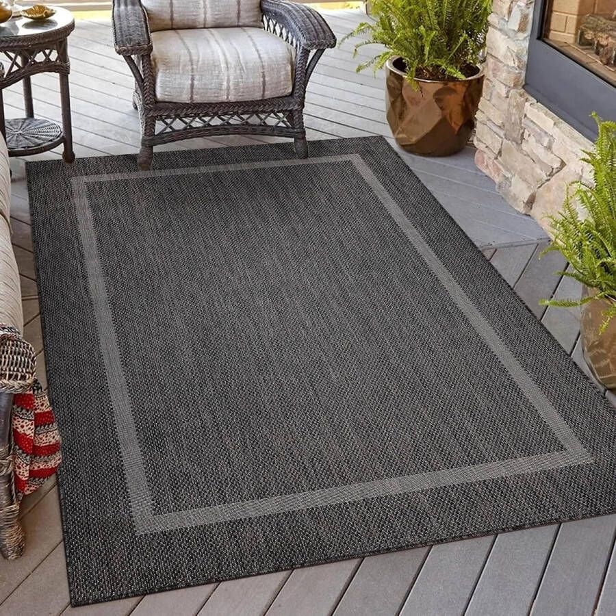 HomebyHome SHOP YOLO-Vloerkleden-Wasbaar vloerkleed voor weerbestendig- balkon tapijt-waterdicht-120 x 170 cm-Zwart