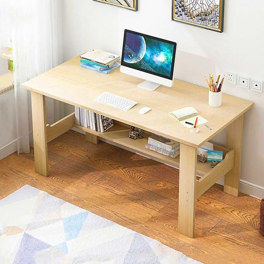 HomeByNicole ComfortDesk™ Luxe Bureau – Ruim Werkoppervlak – Ergonomisch Computerbureau met Opbergruimte – Stabiel Duurzaam & Stijlvol – Ideaal voor Thuiswerk & Studiekamer – Khaki