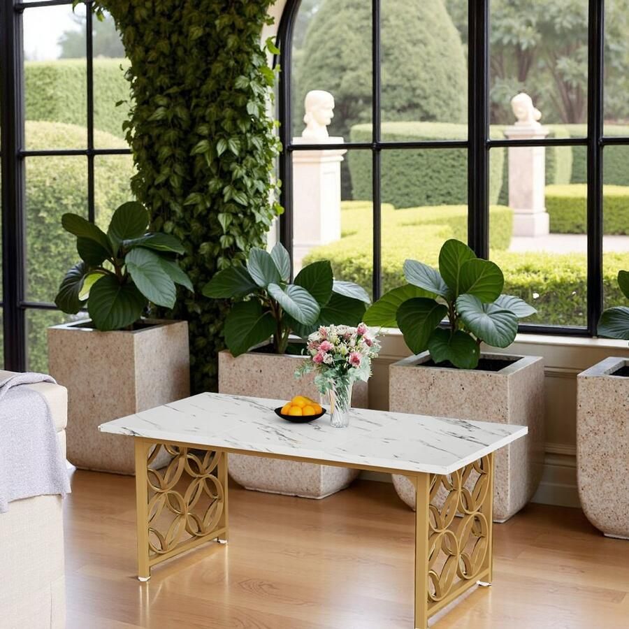 HomeByNicole Eettafel – Grote Rechthoekige Eettafel 160 cm – Moderne Kunstmarmer Tafel voor 6 Personen – Keuken & Esszimmer Tafel met Gouden Metalen Frame – Wit Goud –