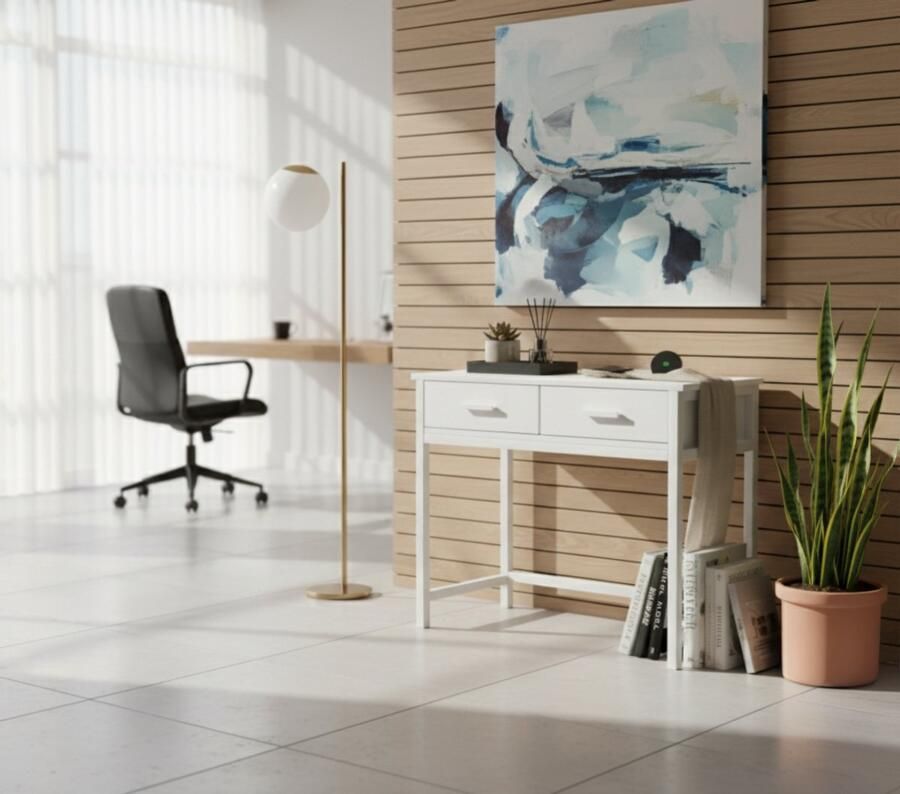 HomeByNicole Elegance Vanity – Moderner Schminktisch 80 cm Weiß mit 2 Schubladen & Stabilen Metallbeinen – Stilvoller Frisiertisch für Schlafzimmer Ankleidezimmer & Make-up Bereich – Kompakter Kosmetiktisch mit Stauraum