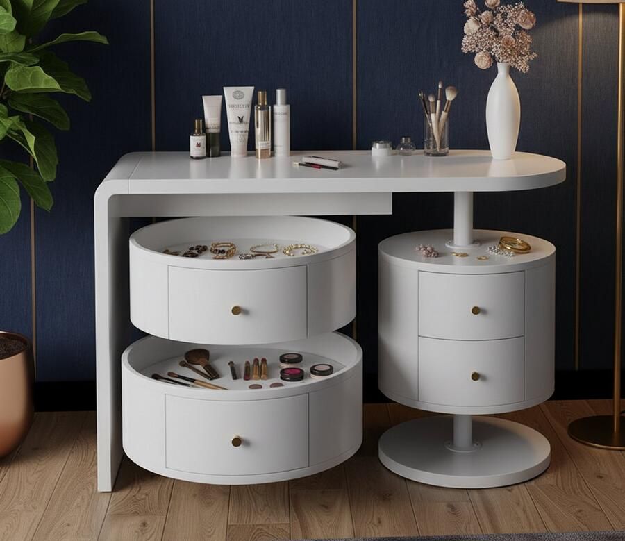 HomeByNicole Elegance Vanity Table – White High-Gloss Dressing Table with Drawers – Modern Makeup Table for Bedroom & Dressing Room – Stylish Cosmetic Desk with Large Work Surface