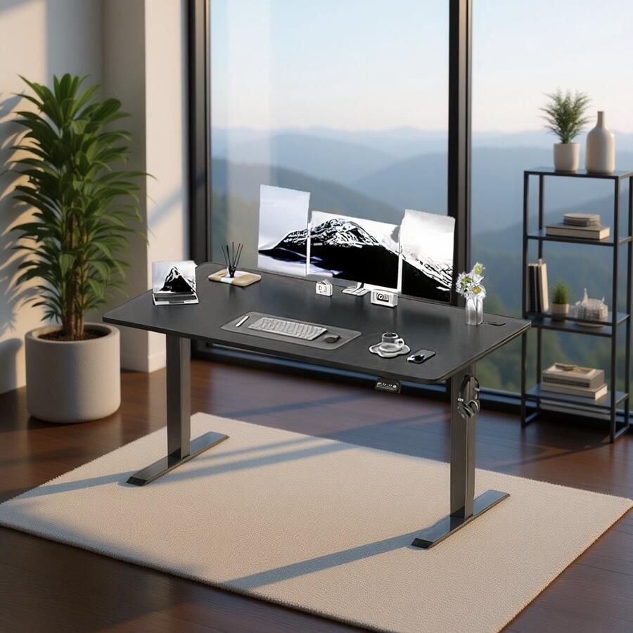 HomeByNicole Elektrisch In Hoogte Verstelbaar Bureau – Ergonomisch Zit-Sta Bureau 140x60 cm – Stil Motor Staand Bureau met Geheugenfunctie & Antibotsing – Modern Computer Bureau voor Werk & Studie – Zwart –