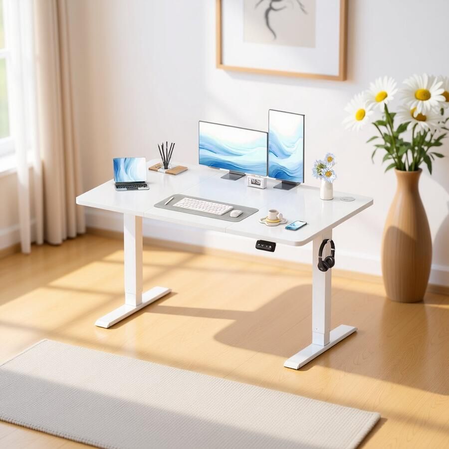 HomeByNicole Elektrisch In Hoogte Verstelbaar Bureau – Zit-Sta Bureau 120x60 cm – Ergonomische Computer Werktafel met Geheugenfunctie – Stabiel Metalen Frame – Wit –