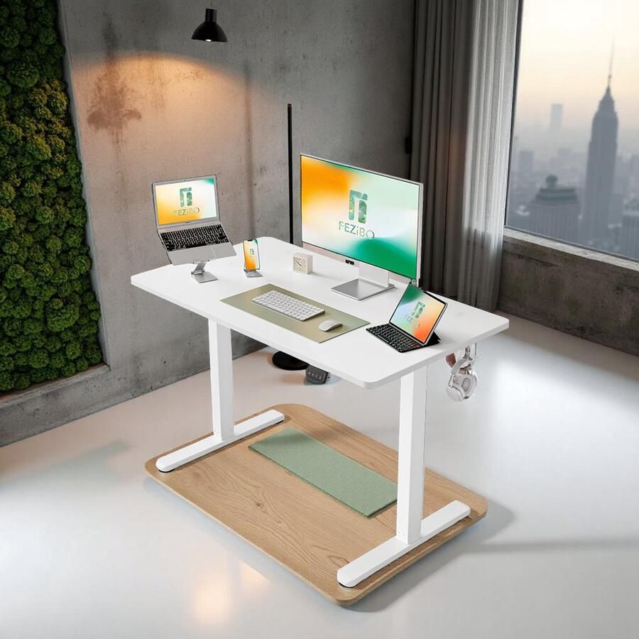 HomeByNicole Elektrisch In Hoogte Verstelbaar Bureau – Zit Sta Bureau met Geheugenfunctie & Anti-Botsing – Ergonomisch Staand Bureau 100x60 cm – Wit Frame & Wit Tafelblad –