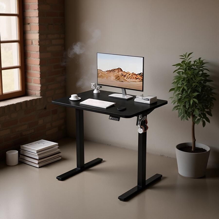 HomeByNicole Elektrisch Verstelbaar Bureau – Sta Zit Bureau 180 cm – Ergonomisch Groot Computer Bureau met Geheugenfunctie & Kabelbeheer – Industriële Werktafel met Stabiel Metalen Frame – Rustic Brown Zwart –