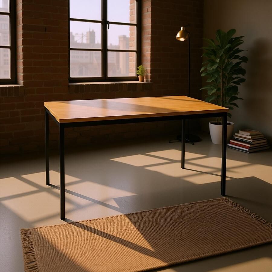 HomeByNicole Industrieel Bureau – Groot Computer Bureau 160 x 80 cm – Multifunctionele Vergadertafel & Eettafel – Stevig Schrijf- en Kantoor Tafel met Metalen Frame – Rechthoekig Werktafel – Zwart Beuken –