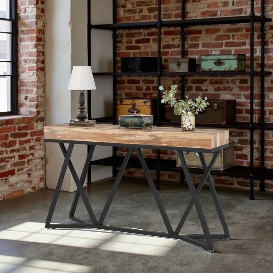 HomeByNicole Industrieel Bureau – Groot Computer Bureau 180 cm – PC Werktafel met Metalen Frame – Rechthoekig Schrijf- en Kantoor Tafel – Rustic Brown Zwart –