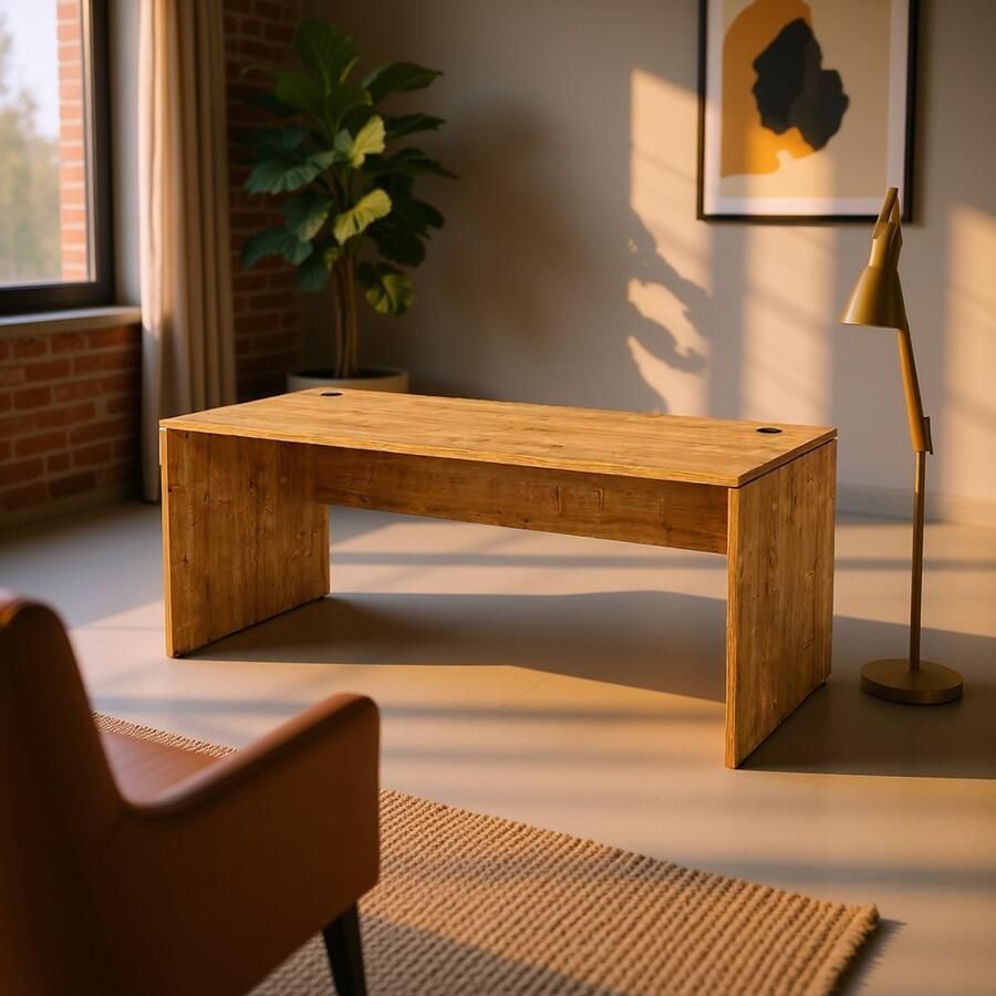 HomeByNicole Industrieel Bureau – Groot Laminated Computer Bureau 160x80 cm – Modern Schrijf- en Werktafel met Kabeldoorvoeren & Metalen Kabelkanaal – Rechthoekig Kantoor Bureau – Saphir Eiken Zwart –