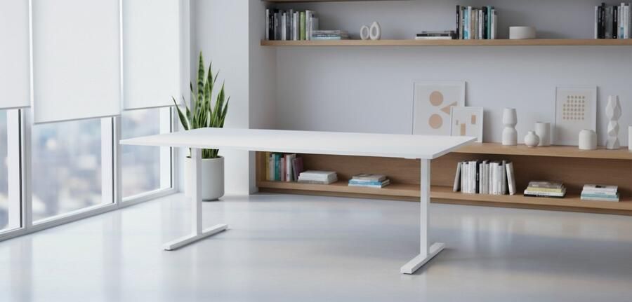 HomeByNicole Industrieel Bureau – Grote Vergadertafel 240 cm – Conferentie & Werktafel met Kabelmanagement – Rechthoekig Kantoor Bureau met Metalen Frame – Wit Melamine –