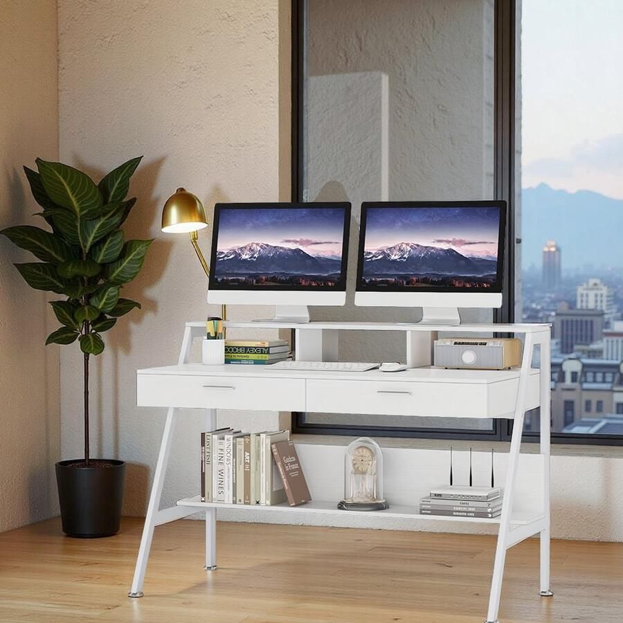 HomeByNicole Industrieel Bureau met Ladeblokken en Monitorstandaard – Modern Computer Bureau 180x60 cm – Groot PC Werkbureau met Opbergruimte en Metalen Frame – Home Office Schrijf- en Kantoortafel – Rustic Brown Zwart –