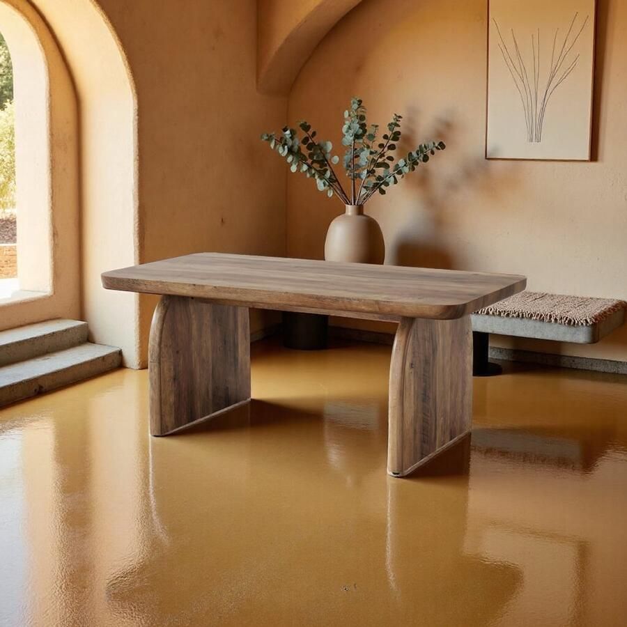 HomeByNicole Industrieel Couchtafel – Grote Rechthoekige Salontafel 120 cm – Houten Koffietafel met Stabiel Onderstel & Afgeronde Hoeken – Rustiek Bruin –