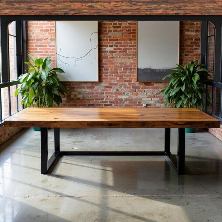 HomeByNicole Industrieel Eettafel – Grote Rechthoekige Houten Eettafel 200 cm – Keuken- en Woonkamer Tafel voor 6-8 Personen – Stevig Metalen Frame – Rustiek Bruin Zwart –