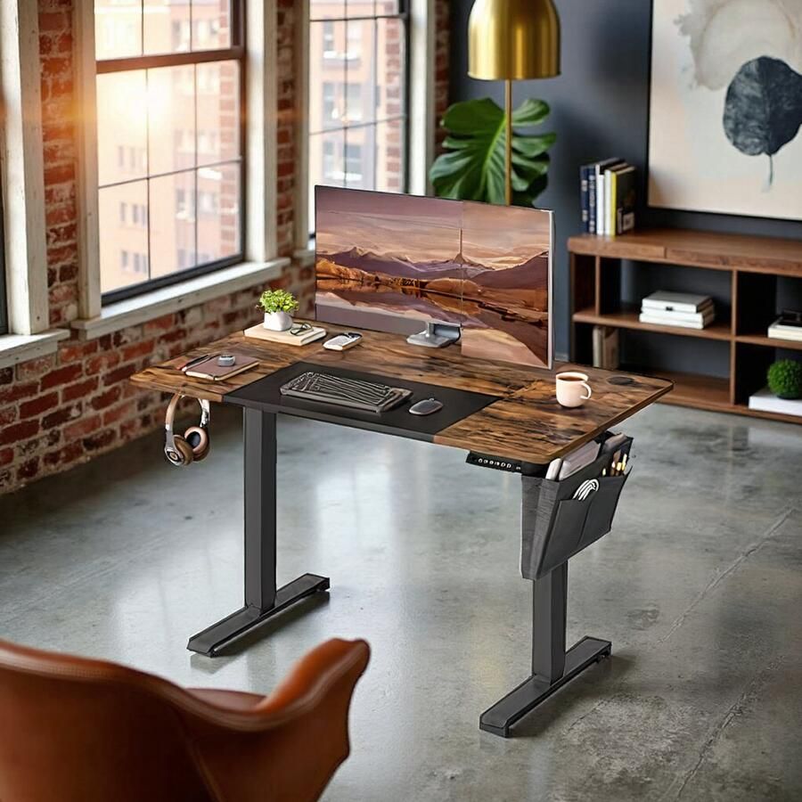 HomeByNicole Industrieel Elektrisch Verstelbaar Bureau – Zit-Sta Bureau 120x60 cm – Ergonomisch Computer Bureau met Geheugenfunctie & Kabelbeheer – Groot Thuiswerk Kantoor Tafel – Rustic Brown Zwart –