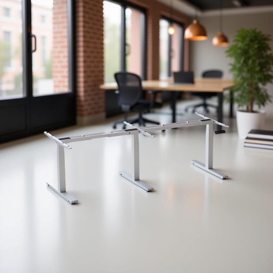 HomeByNicole Industrieel Elektrisch Verstelbaar Vergaderbureau – Groot Hoogte Verstelbare Conferentie Tafel Frame 300 cm – Modern Zit-Sta Kantoor Bureau met 3 Stille Motoren Geheugenfunctie & Anti-Collision – Wit Stalen Frame –