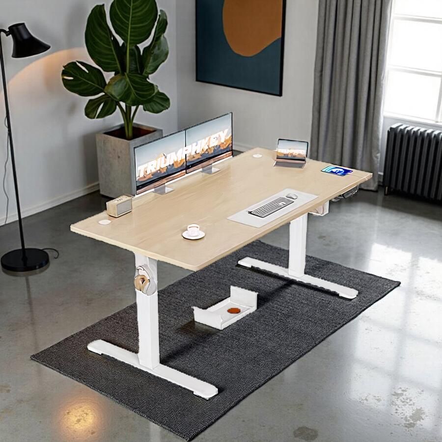 HomeByNicole Industrieel Elektrisch Zit-Sta Bureau – Groot Verstelbaar Sta Bureau 180 cm – Ergonomische Computer Werktafel met Geheugenfunctie USB Oplaadpoort & Anti-Bots Systeem – Rechthoekig Kantoor- & Gaming Desk – Rustic Brown Zwart –