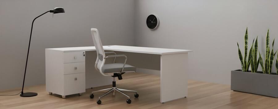 HomeByNicole Industrieel Hoekbureau – Groot L-Vormig Computerbureau 180×120 cm – Modern Kantoor- en Werktafel met 3 Laden en Ruime Opbergruimte – Stevig Houten Blad & Poten – Grijs Eiken –