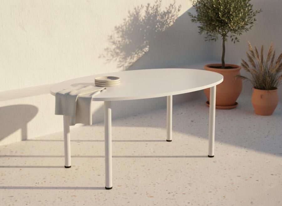 HomeByNicole Industrieel Vergadertafel – Grote Ovalen Conferentie Tafel 170×110 cm – Stevig Kantoor Bureau met Metalen Frame – Duurzaam Melamine Hout – Modern Design –