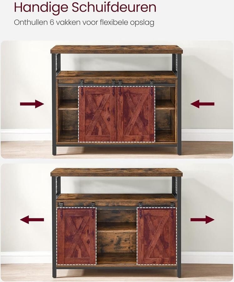 Industrialhome Cobado – Industriële Dressoir Kast – 2 Schuifdeuren – Verstelbare Plank – Vintage Bruin Zwart