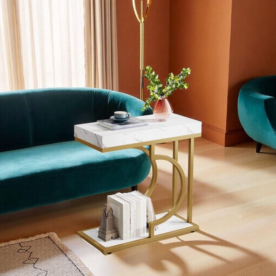 HomeByNicole L-vormig Bureau met 4 Laden en 2 Open Planken – Hoekbureau 150x110x75 cm – Computertafel – Werkplek – Thuiswerk Bureau – Walnoot & Wit –