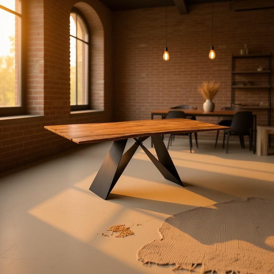 HomeByNicole Mick Industrieel Eettafel – Grote Wane Acacia Houten Tafel 175x90 cm – Massief Hout met Echt Boomrand – Zwart Metalen Vlinder Frame – Robuust en Uniek Design –