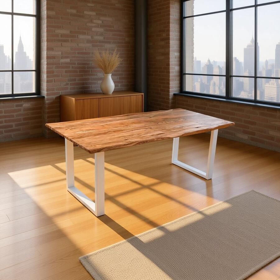 HomeByNicole Quarto Massief Eettafel – Luxe Acacia Houten Tafel 260 x 100 cm – Rechthoekige Boomrand Eettafel met Zilveren Metalen Poten – Uniek Design & Duurzaam –