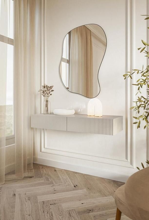 HomeByNicole Veldio Eleganter Hängender Schminktisch – Makeup- und Kosmetiktisch mit 2 Geräumigen Schubladen Modernes Graubeige Design Platzsparend & Robust Perfekt für Schlafzimmer und Ankleidezimmer 110 cm