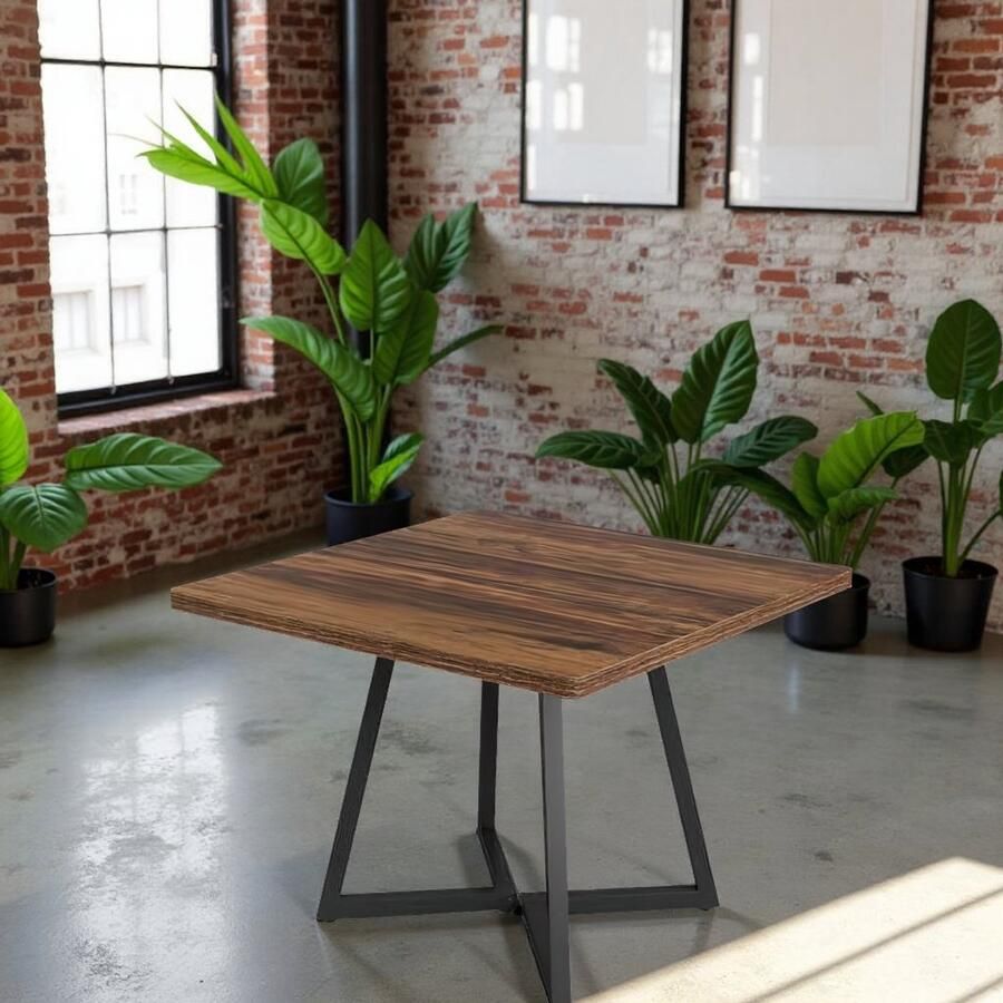 HomeByNicole Vierkante Eettafel – Industriële Keukentafel 80x80 cm – Compacte Tafel voor 2 tot 4 Personen – Houten Blad met Metalen Frame – Rustic Brown Zwart –