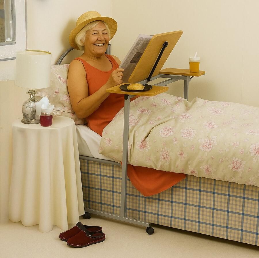 HomeCare Innovation BV Kantelbare Bedtafel Stoeltafel Met Wielen Overbed Tafel In Hoogte Verstelbaar En Met Kantelblad