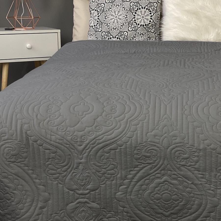 HOMELEVEL Bedsprei Bed & Sofa Dekbedovertrek Bedwieg Sofa Dag Deken Overtrek Bedovertrek XXL Deken Doek Donkergrijs Maat 240x220cm