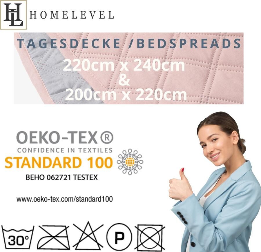 HOMELEVEL Bedsprei Bed & Sofa Dekbedovertrek Bedwieg Sofa Dag Deken Overtrek Bedovertrek XXL Deken Doek Oud roze Maat 220x200cm - Foto 2