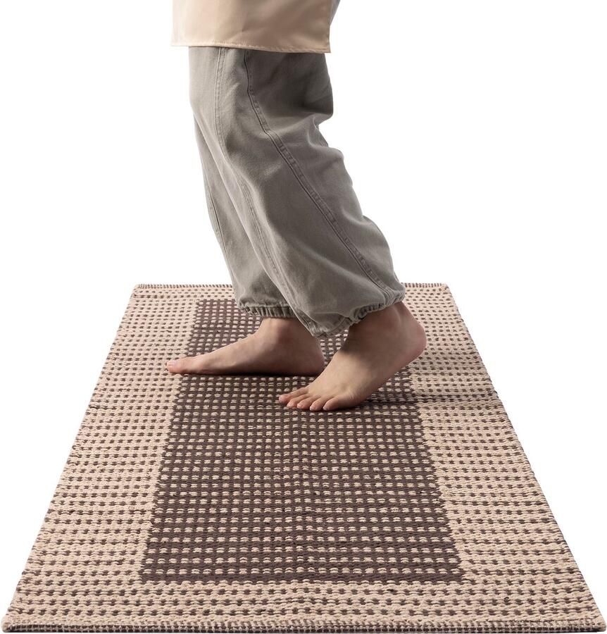 HOMELEVEL loper tapijt voor keuken 60 x 180 cm Antislip vloerkleed 100% katoen Keukenloper wasbaar Ook voor in de gang Beige en bruin