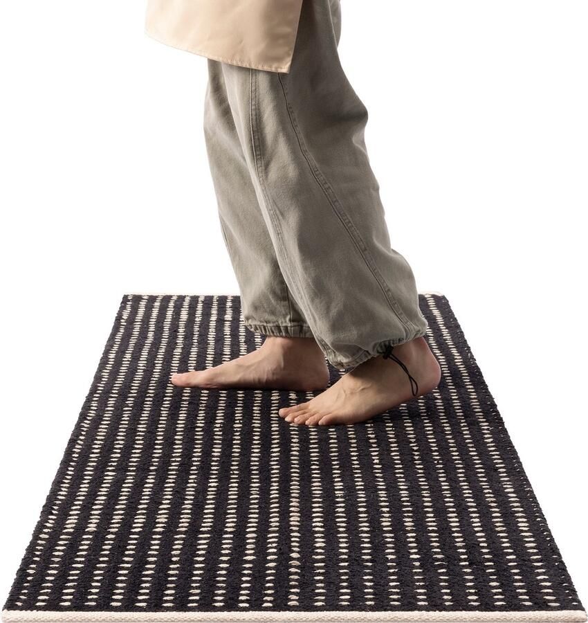 HOMELEVEL loper tapijt voor keuken 60 x 180 cm Antislip vloerkleed 100% katoen Keukenloper wasbaar Ook voor in de gang Beige en zwart