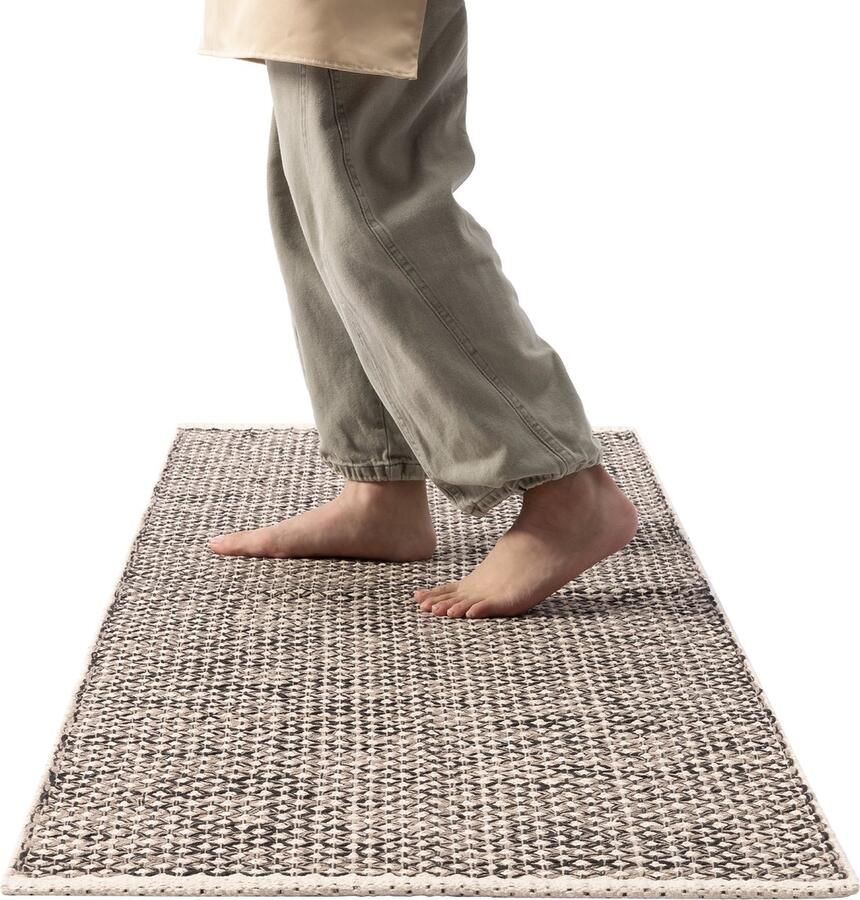 HOMELEVEL loper tapijt voor keuken 60 x 180 cm Antislip vloerkleed 100% katoen Keukenloper wasbaar Ook voor in de gang Beige en grijs