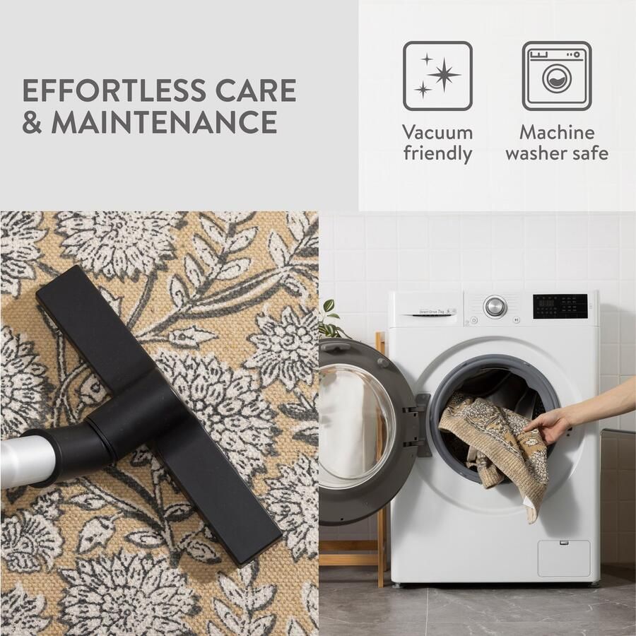 HOMELEVEL loper tapijt voor slaapkamer 80 x 150 cm Wasbaar katoenen vloerkleed Ook voor gang kinderkamer of woonkamer Bloemenprint beige - Foto 2