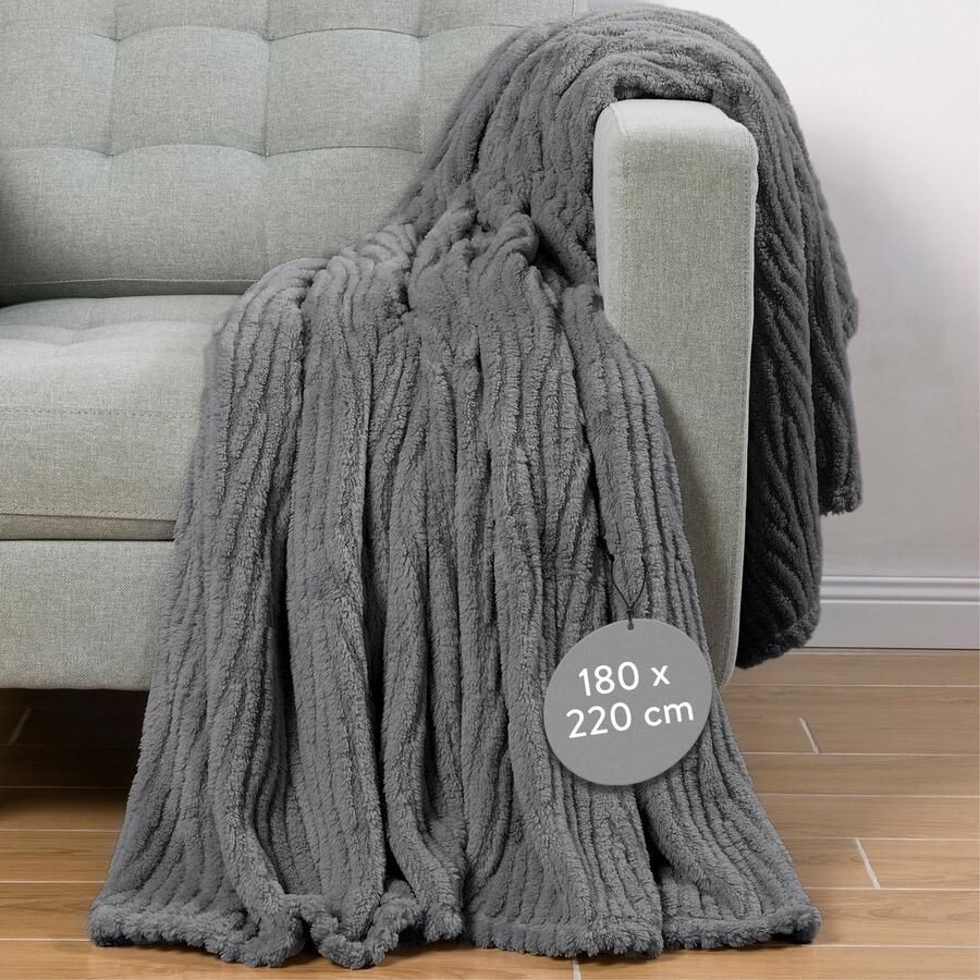 HOMELEVEL sherpa fleece deken Warme en zachte plaid Knuffeldeken ideaal voor bed en sofa Wasmachinebestendig Sprei van 180 x 220 cm Grijs
