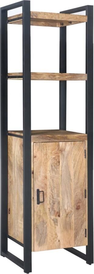 Homelounge Boekenkast Mangohout 200 cm – Opbergkast met 2 Legplanken & 1 Deur – Massief Hout – Smalle Kast – Industrieel & Modern – 55x40x200 cm