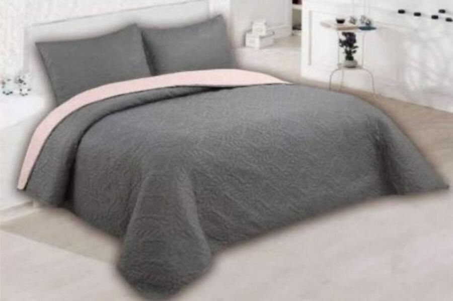 Homelux Bedsprei Luxe bedsprei Grijs Bedsprei 2 persoons Bed sprei 240x250 2x Kussensloop 50x70 Bedsprei set 3 delig